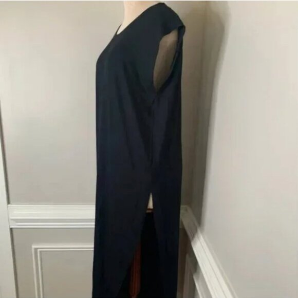 Eileen Fisher Dress Kaftan Tunic Black Viscose High Side Slits Size Medium NWT - Picture 4 of 10